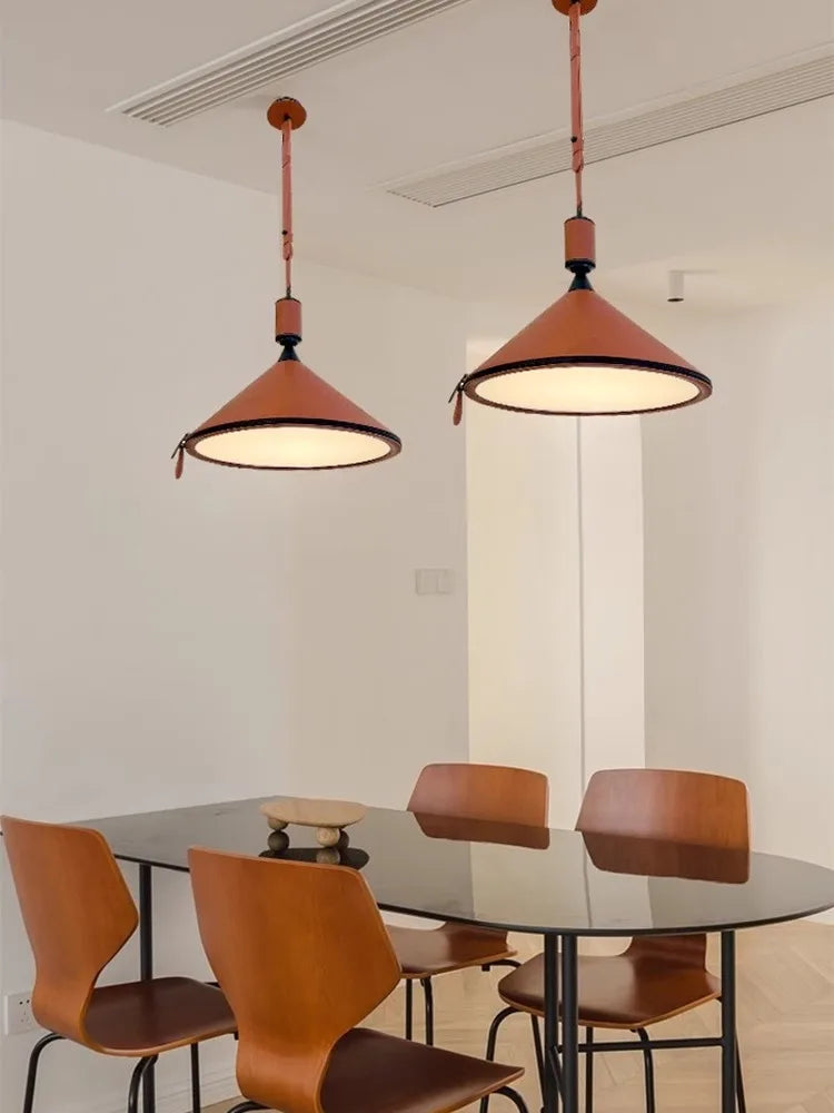 lustre led moderne avec ceinture en cuir décoration intérieure élégante - vue 3 sur 18