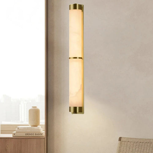 applique murale cylindrique en marbre naturel et laiton doré pour hôtels