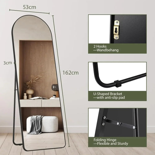 Full Length Mirror 162x53cm Full Body Mirror Rectangle Free Standing Wall Mounted Leaning Hanging Floor Mirrors, Black/Gold - vue 9 sur 12