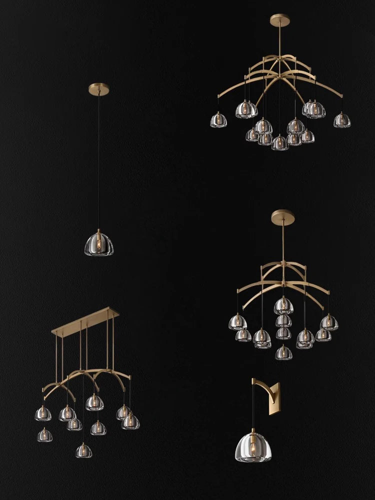 lustre vintage en cristal et cuivre pour éclairage intérieur - vue 3 sur 13
