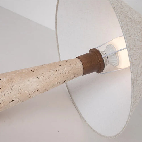 Off White Stone Table Lamp Fabric Shade Desk Light with Changeable Bulb - vue 6 sur 8