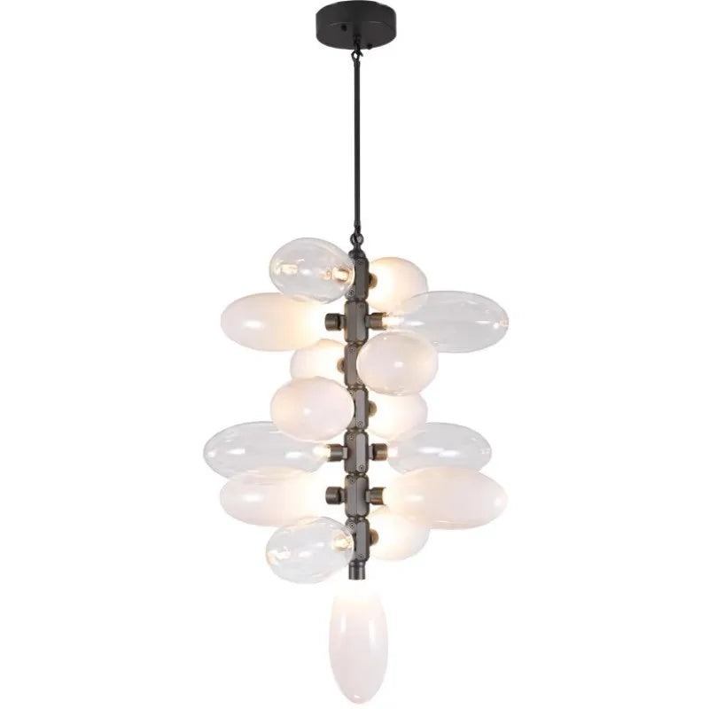 Modern Luxury  White Glass Grape Shaped Duplex Villa Chandelier, Living Room, Dining Room, Hotel Circular Decorative Chandelier - vue 6 sur 15