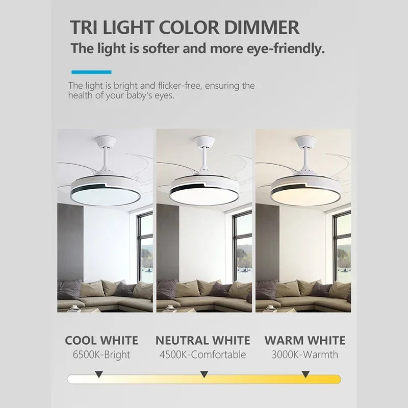 ventilateur de plafond invisible avec lumière lustre suspension ménage - vue 11 sur 14