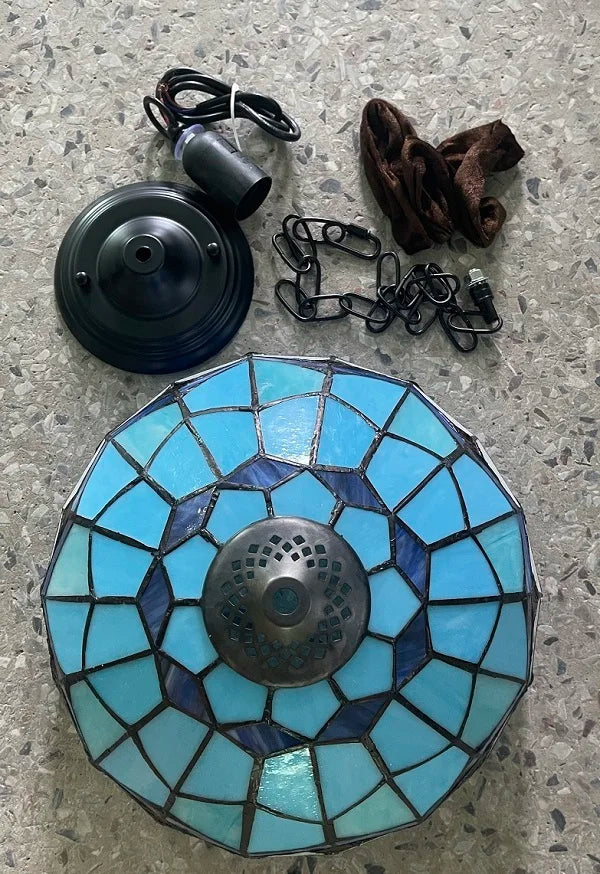 lustre rétro tiffany en verre teinté style industriel pour intérieur - vue 4 sur 11