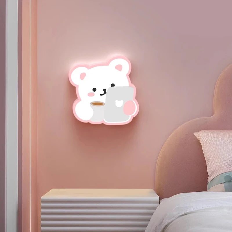applique murale ours rose pour chambre d enfant mignonne moderne - vue 3 sur 8