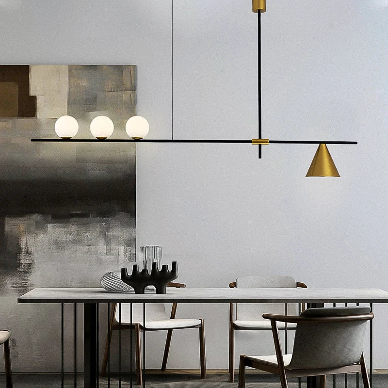lustre industriel minimaliste en verre et led design - vue 3 sur 18