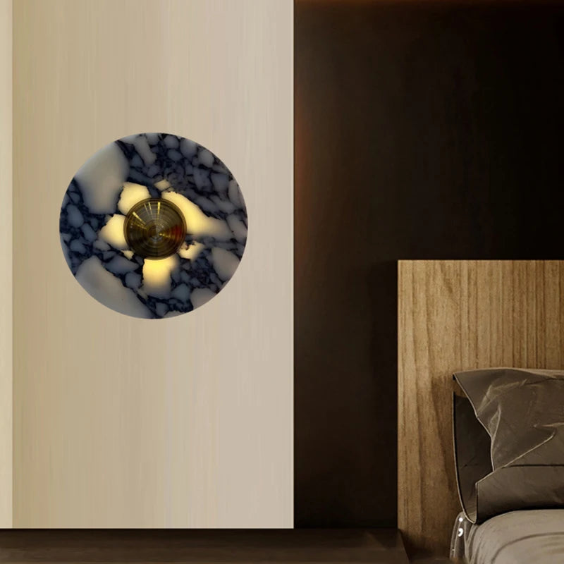 applique murale led en marbre naturel et métal doré éclairage d'ambiance 3000k - vue 2 sur 8