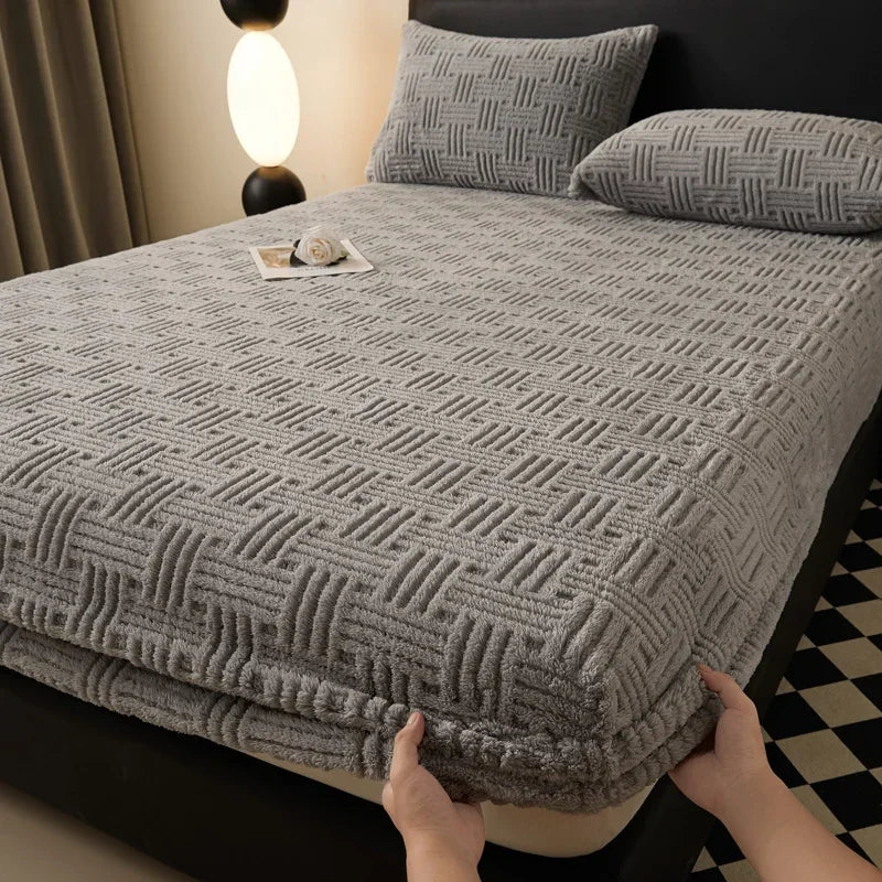 Plush Mattress Cover For Bed,stretch Soft Material Fitted Sheet, Keep Warm,dust Protector,machine Washable 90X200,180X200 - vue 11 sur 20
