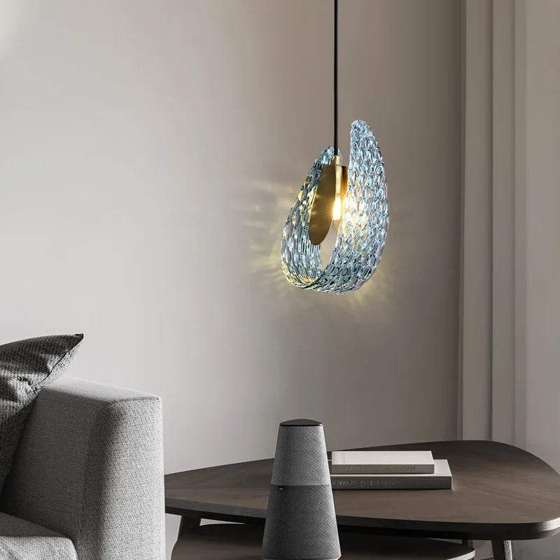 suspension moderne en verre avec motif floral - vue 4 sur 8
