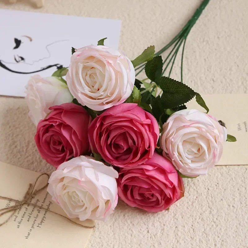 bouquet de roses artificielles en soie pour décoration élégante - vue 12 sur 17