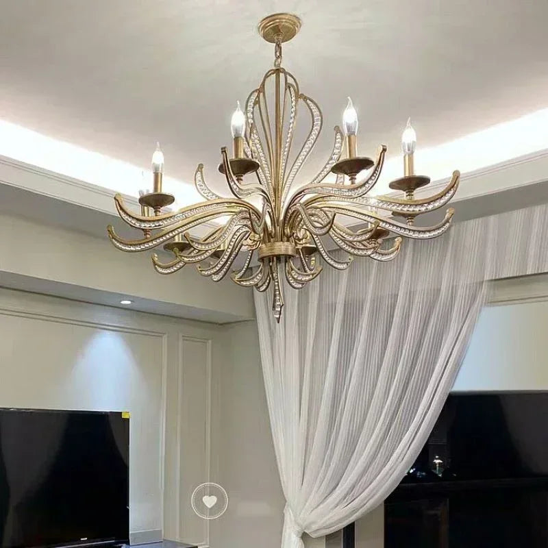 American retro crystal chandelier, French creative candle design, bedroom, living room, study, interior decoration lamp - vue 4 sur 9
