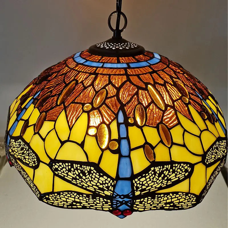 American 16 Inch Dragonfly Chandelier Tiffany Style Coffee Restaurant, Bar, Indoor Bar Lighting, Glass Antique Art Creativity - vue 3 sur 6