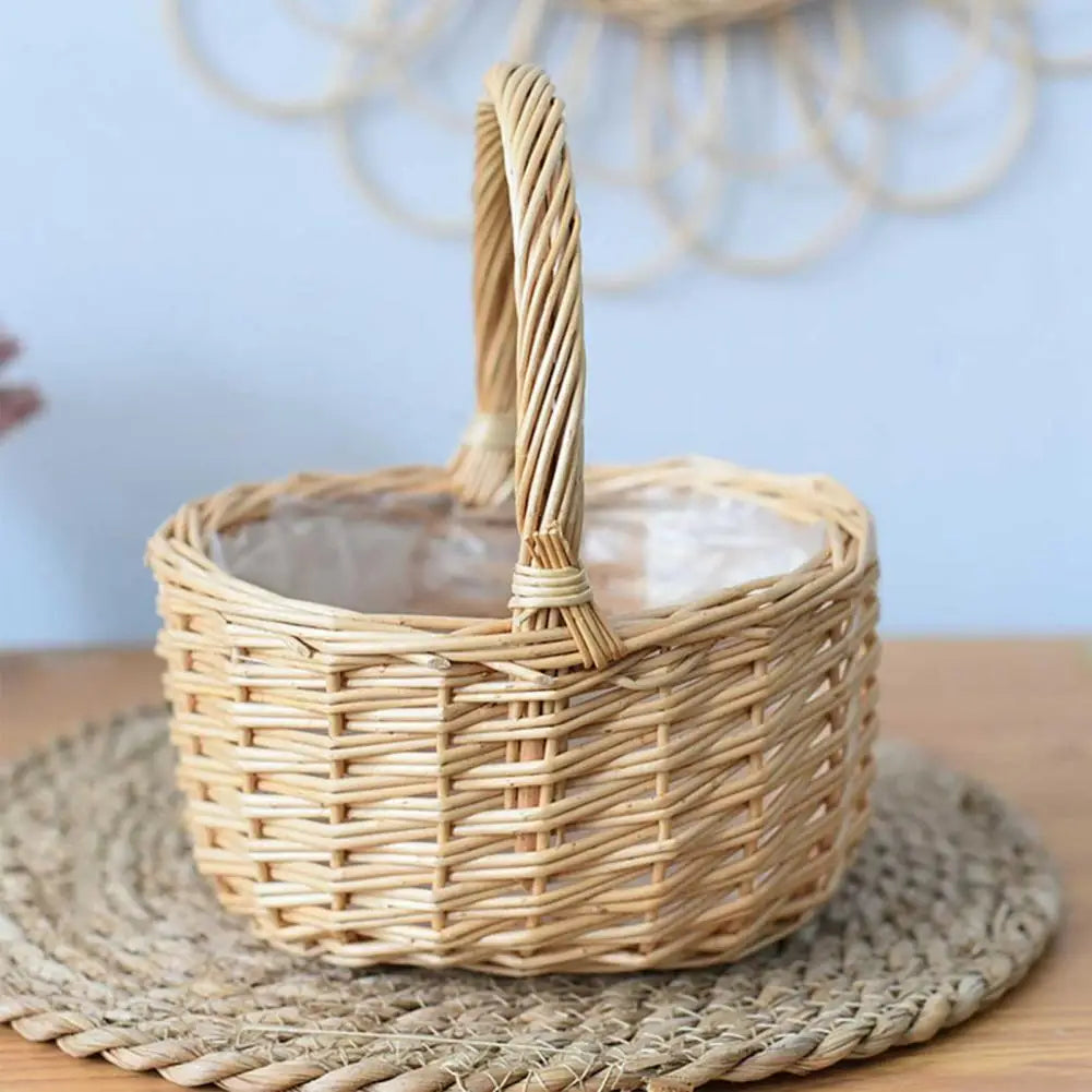 panier de rangement vintage en rotin tissé à la main pour fleurs et aliments - vue 4 sur 7