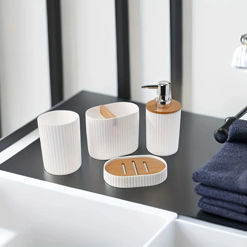 ensemble daccessoires de salle de bain en plastique 4 pièces - vue 6 sur 8