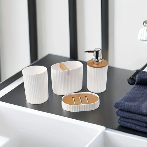 ensemble daccessoires de salle de bain en plastique 4 pièces - vue 7 sur 8