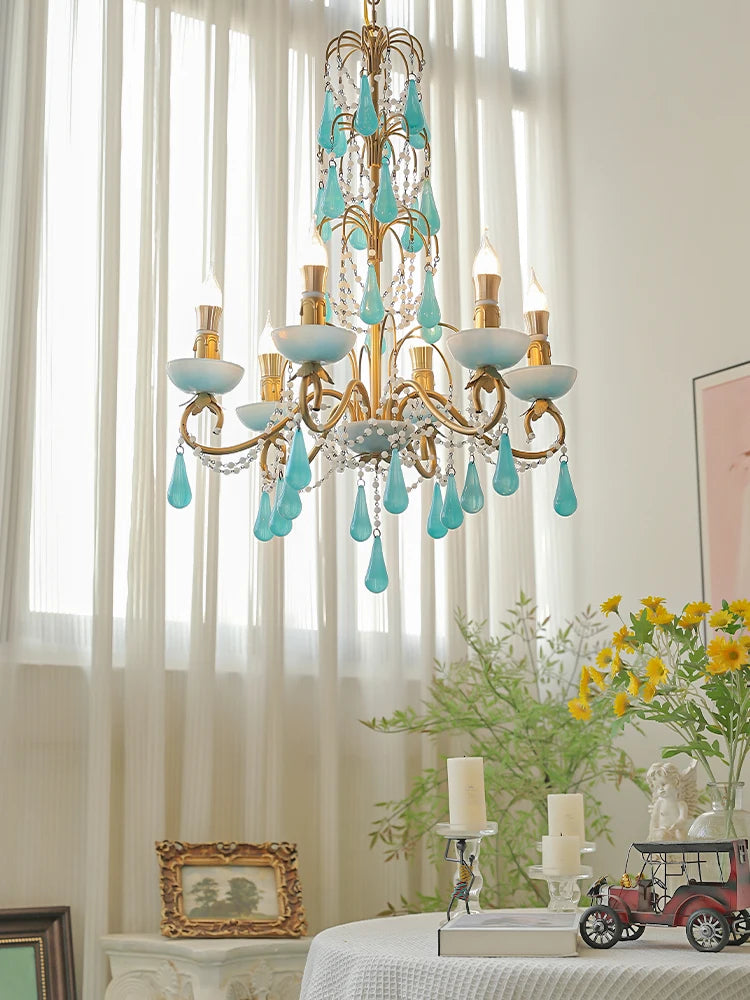 lustre moderne en goutte d'eau art déco en cristal et verre - vue 4 sur 7