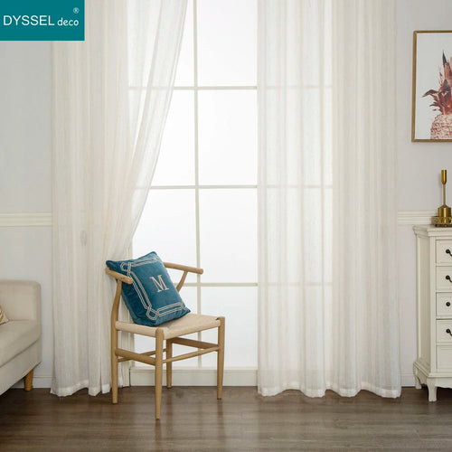 Rideau rayé style lin translucide pour salon chambre - vue 2 sur 7