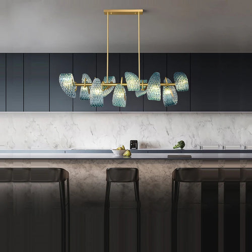 lustre led art deco verre bleu - vue 3 sur 21