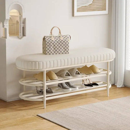 tabouret à chaussures pouf ottoman souple en cuir flanelle et coussin - vue 3 sur 18