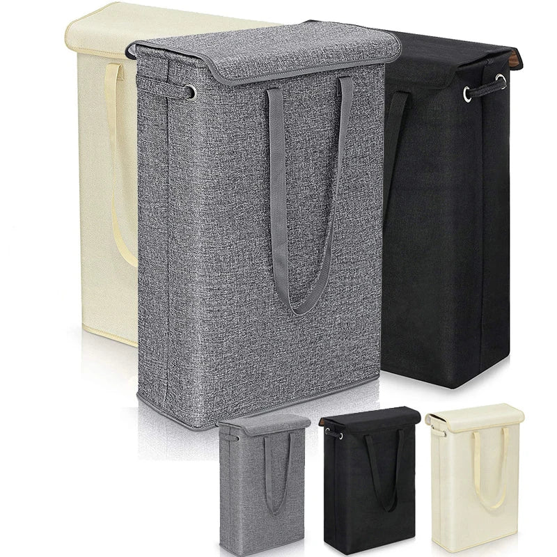 45L thin laundry basket with cover, narrow hand, fine hand, dirty laundry basket, bedroom, kindergarten, whole basket storage ba - vue 1 sur 8