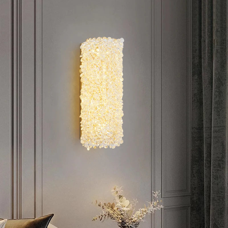 applique murale en métal doré avec ampoule en cristal clair fil réglable - vue 3 sur 9