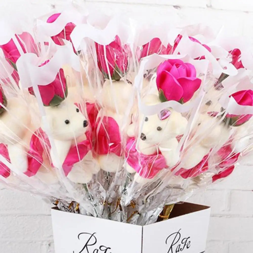 bouquet de roses en savon ourson décorations pour anniversaires et saint-valentin - vue 6 sur 11