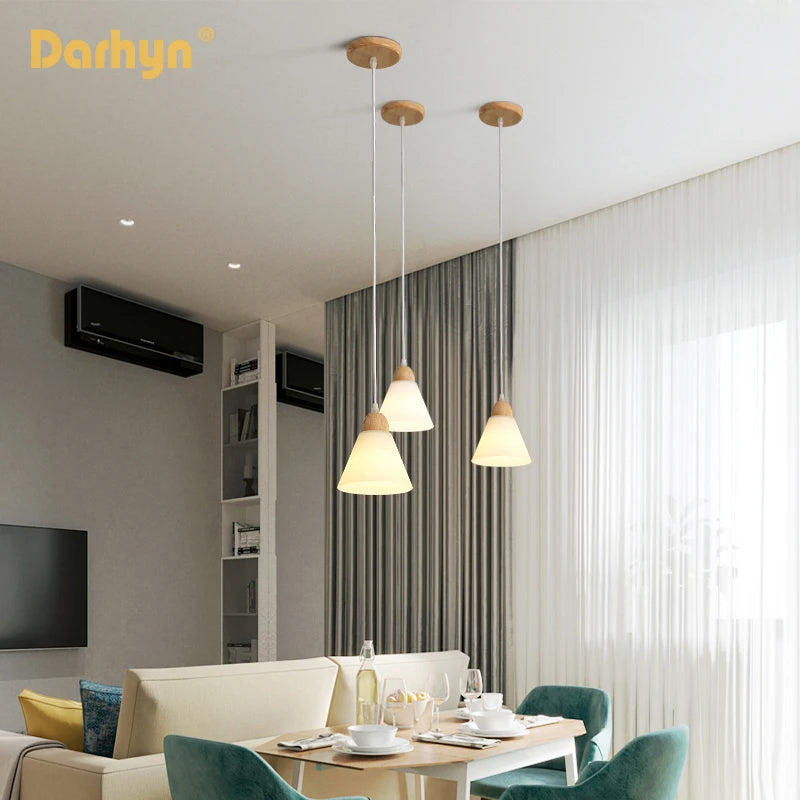 lampe suspendue nordique en bois et verre postmoderne en u - vue 5 sur 18