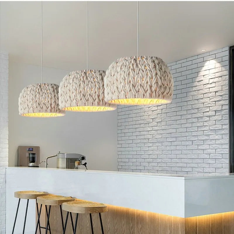 Nordique Wabi Sabi E27 suspension LED lumières tricoté corde minimalisme suspension lampe Lustre suspension lampe salle à manger luminaires - vue 4 sur 7