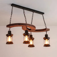 lustre industriel rétro 4 têtes en bois et fer pour café bar loft