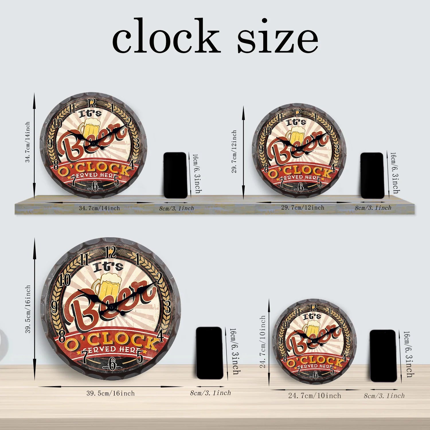 horloge murale en bois rétro motif bouchon de bouteille décorative - vue 4 sur 7