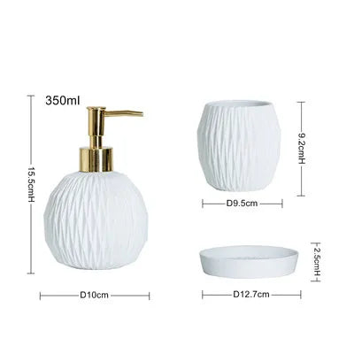 Nordic Bathroom, Dark Green Ceramic Embossed Shape, Soap Dispenser, Dish, Mouthwash Cup, Bathroom Supplies, Set - vue 12 sur 13
