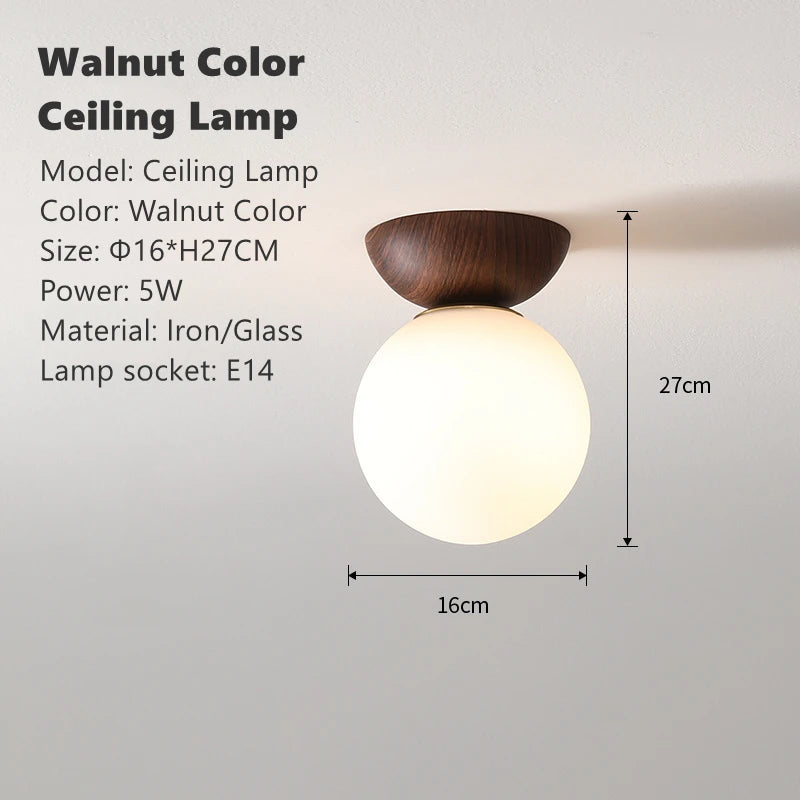 plafonnier led rond en verre avec abat jour en bois
