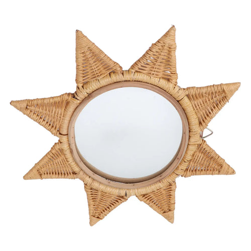 Rattan Woven Wall Mirror - Elegant 8-Point Star Shape, Portable HD Decorative Mirror for Parties &amp; Home Décor - vue 6 sur 6