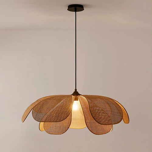 Suspension style Japonais en rotin clair pétale Led cannage - vue 6 sur 12