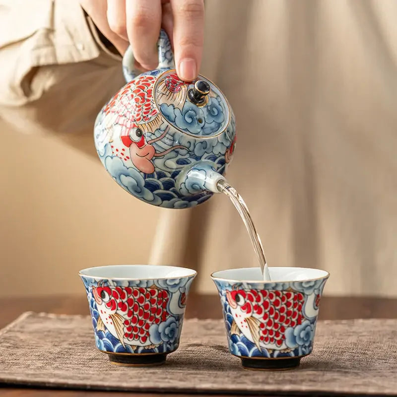 theiere chinoise en porcelaine decor traditionnel avec infuseur - vue 5 sur 7