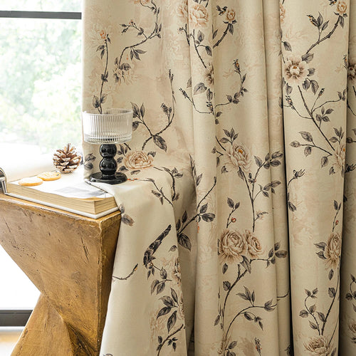 Rideau occultant floral style chinois pour salon chambre - vue 2 sur 7