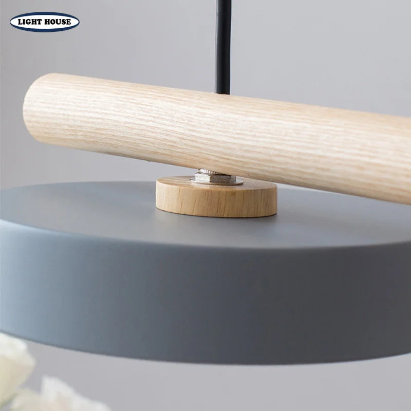 lustre nordique en bois massif avec led intégrée - vue 7 sur 10