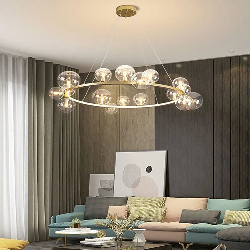lustre en verre au design moderne avec bulles artistiques - vue 5 sur 18