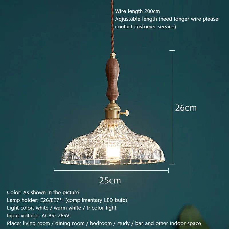 suspension luminaire nordique en bois verre et laiton rustique moderne - vue 4 sur 22