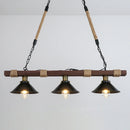 Vintage industrial chandelier in solid wood with hemp rope