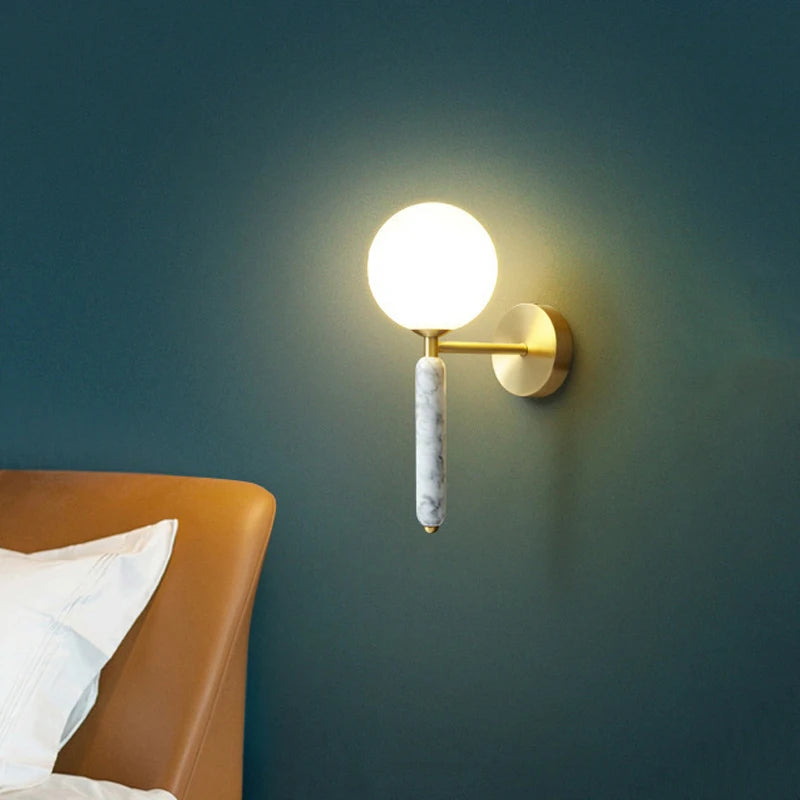 lampe de chevet en marbre avec boule de verre pour hôtel et restaurant - vue 5 sur 9
