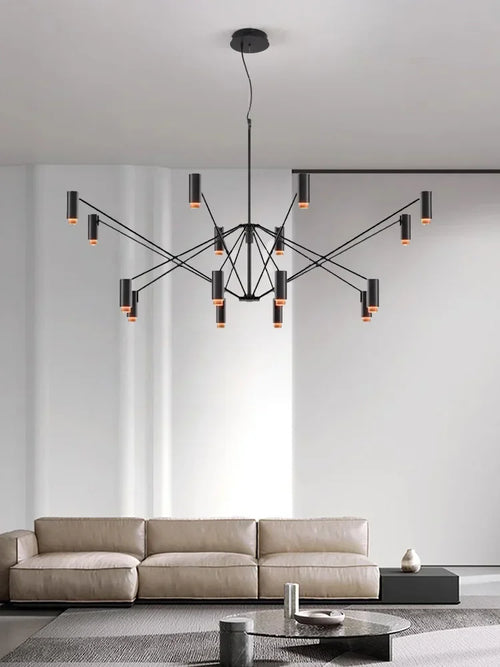 Modern minimalist indoor home lighting hanging design, living room, dining room, attic, black chandelier, room decoration - vue 2 sur 8