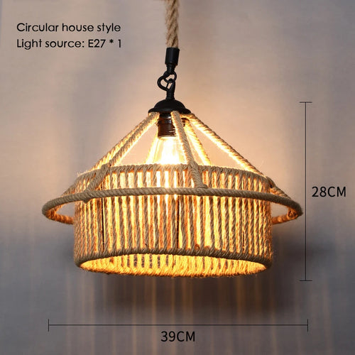 Sisal chanvre corde suspension plafonnier Lustre suspendu Lustre fer main tressage rustique rétro pour salle à manger décor - vue 24 sur 28