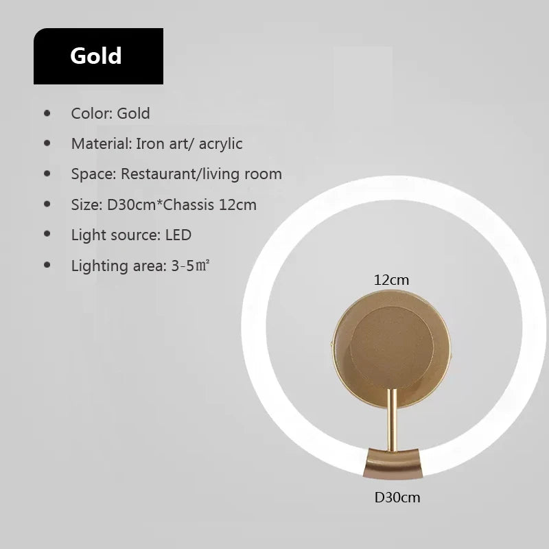 Applique murale LED Moderne Or Cercle - vue 8 sur 8