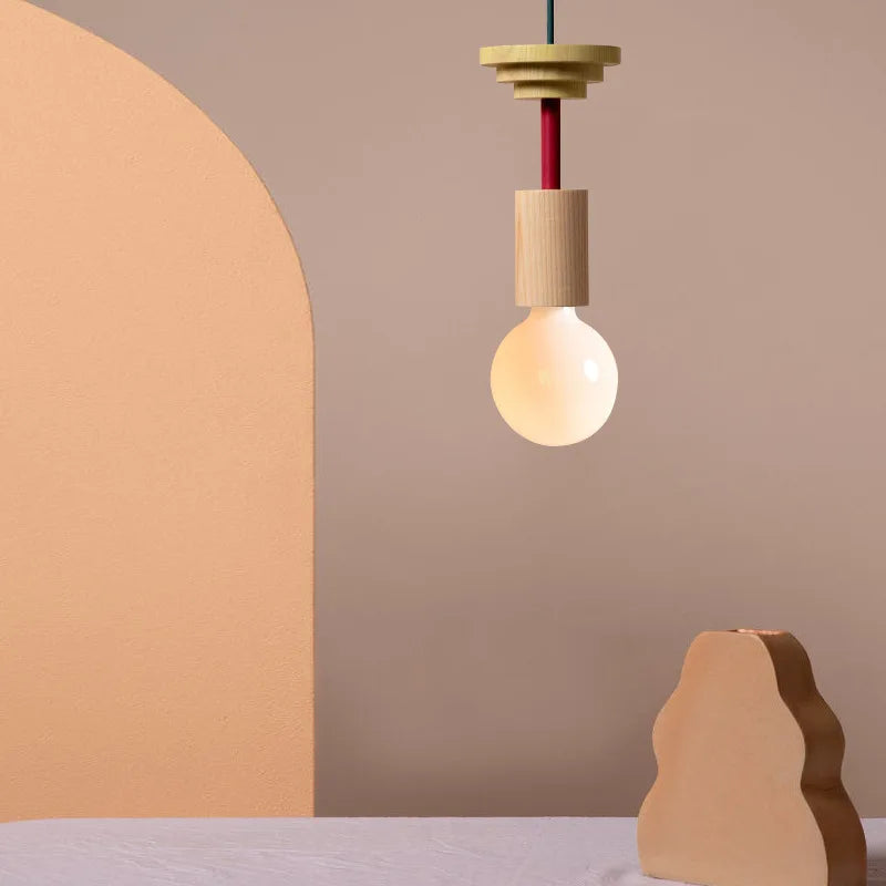 Suspension LED design bois petite lumière déco - vue 6 sur 14