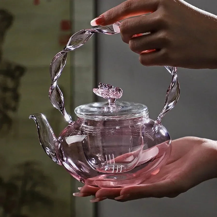 Théière verre borosilicate poignée articulée fonction papillon - vue 3 sur 6