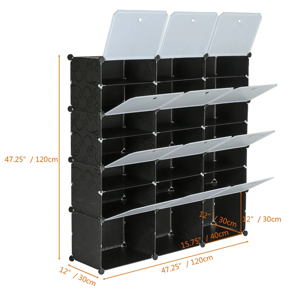 7-Tier Portable 42 Pair Shoe Rack Organizer 21 Grids Tower Shelf Storage Cabinet Stand Expandable for Heels, Boots, Slippers, Bl