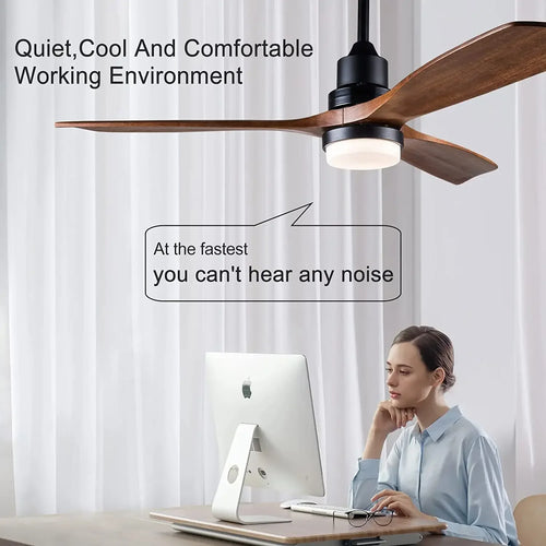 ventilateur de plafond bois 3 pales avec lumière et télécommande - vue 3 sur 8