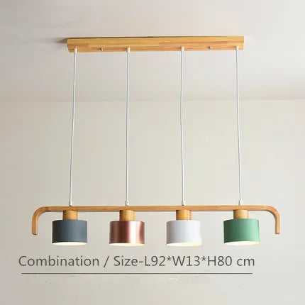 Suspension nordiques abat-jour en métal Led en bois décor à la maison lampe suspendue Restaurant café intérieur créativité lustres luminaires - vue 14 sur 16