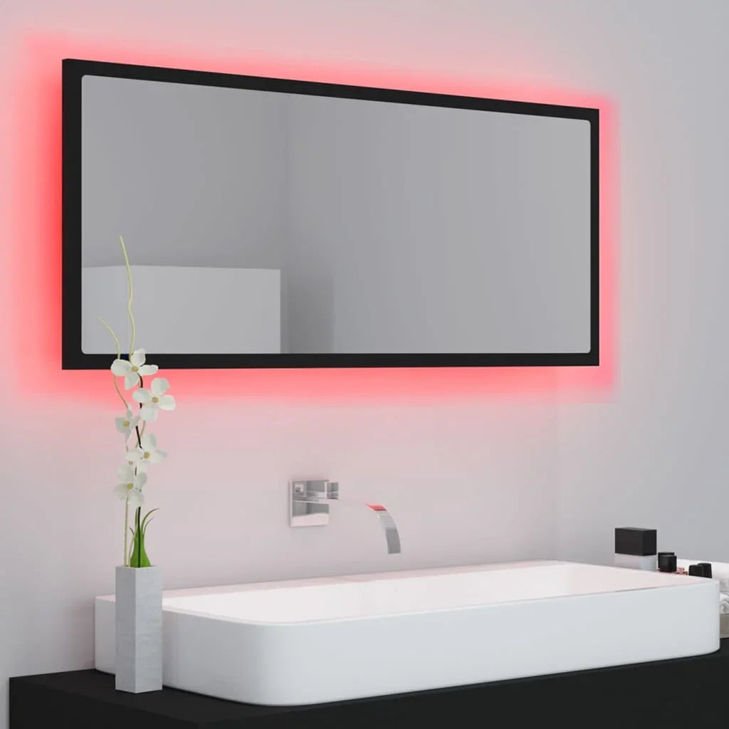 LED bathroom black 100x8,5x37 cm acrylic, modern Dressing room furniture girl bedroom bedside cabinet storage vanity wardrobe - vue 5 sur 6